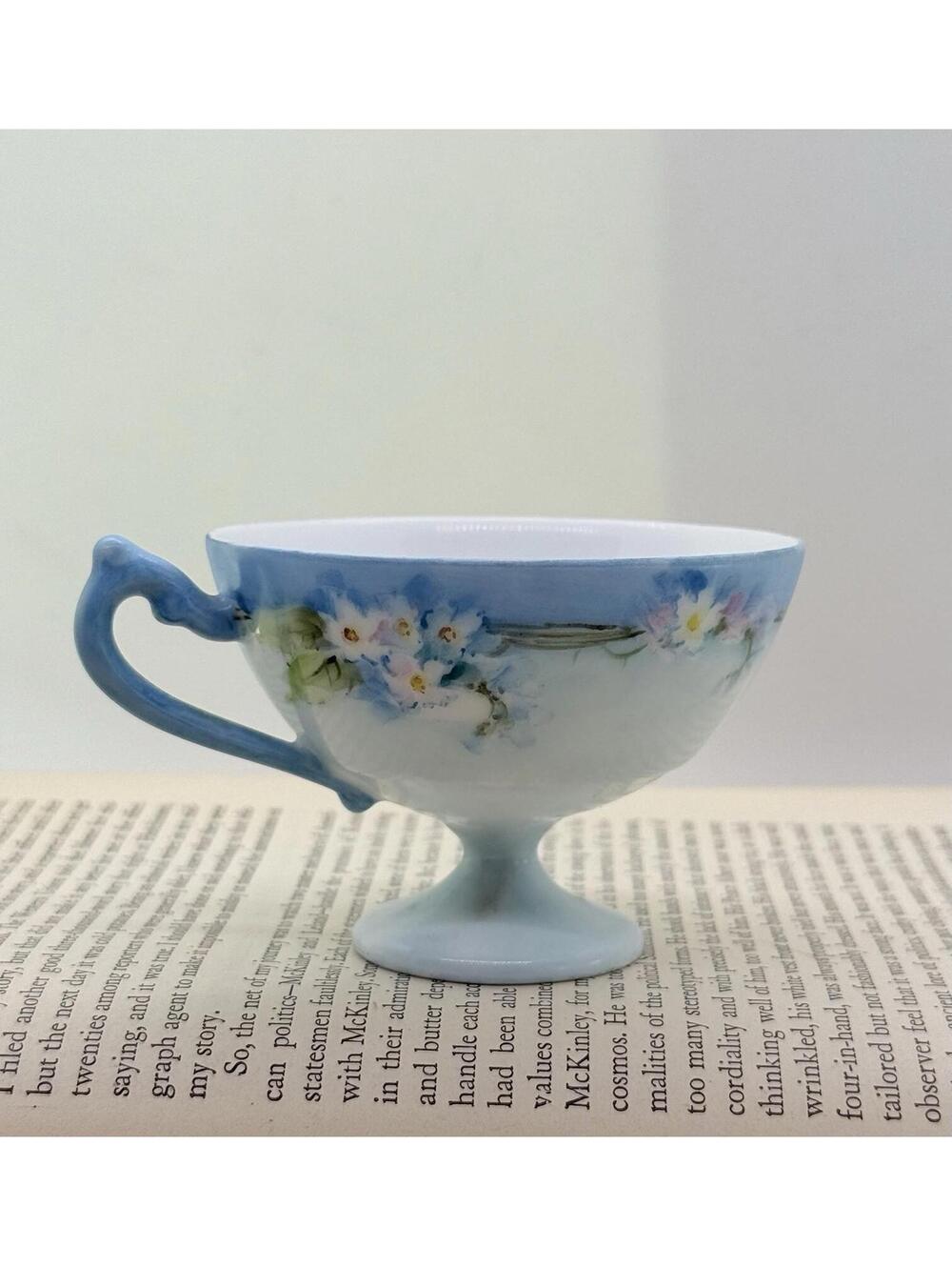 Vintage Blue Floral Demitasse Cup | Footed Tea Cup | Hand Painted Porcelain